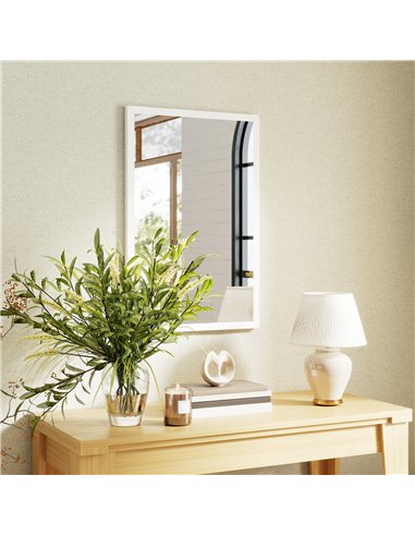 HOMCOM Wall Bathroom Mirror, 60 x 40 cm Wall-Mounted Mirror for Living Room, Bedroom, Hallway, White