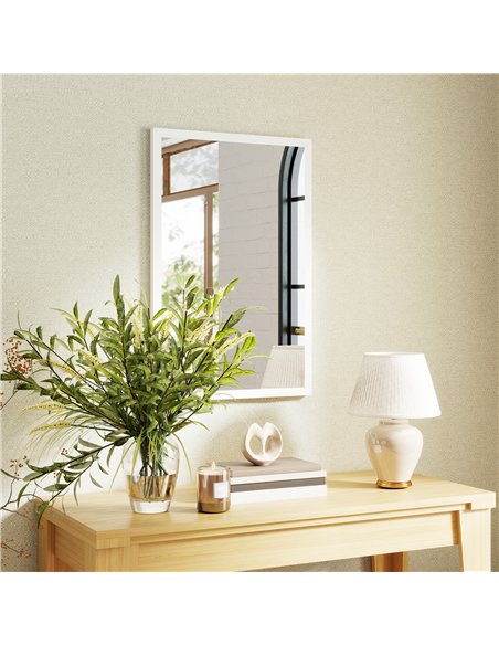 HOMCOM Wall Bathroom Mirror, 60 x 40 cm Wall-Mounted Mirror for Living Room, Bedroom, Hallway, White - pic 198204 | FastDaddyshop