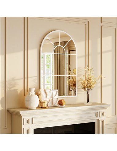 HOMCOM 90 X 61cm Arched Grid Mirror - White
