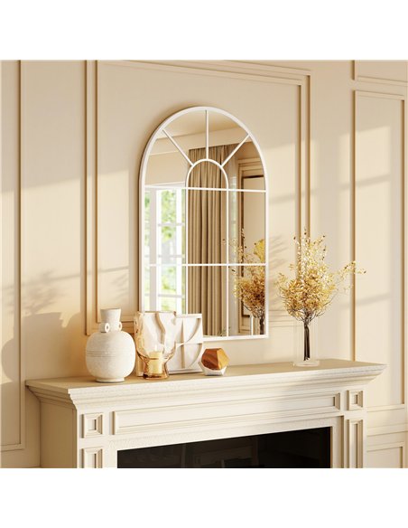 HOMCOM 90 X 61cm Arched Grid Mirror - White - pic 198206 | FastDaddyshop