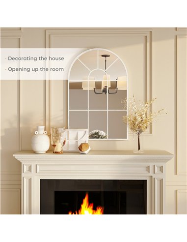 HOMCOM 90 X 61cm Arched Grid Mirror - White