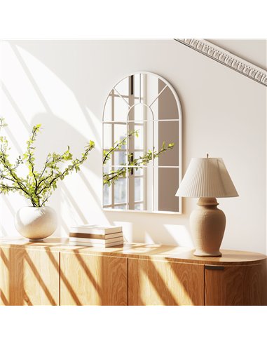 HOMCOM 90 X 61cm Arched Grid Mirror - White