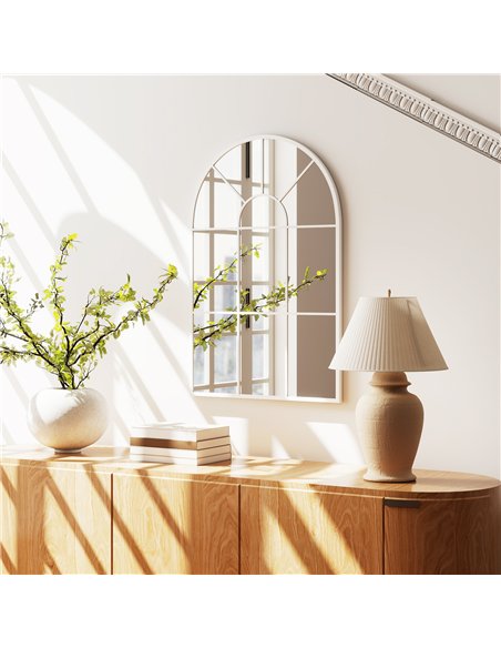 HOMCOM 90 X 61cm Arched Grid Mirror - White - pic 198209 | FastDaddyshop