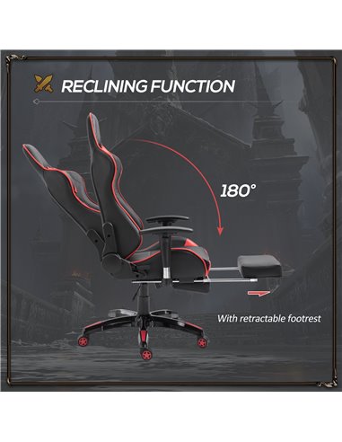 HOMCOM Gaming Chair High Back Swivel Home Office Computer Racing Gamer Desk Chair Faux Leather with Footrest, Wheels, Black Red