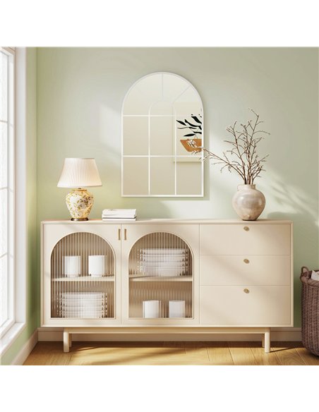 HOMCOM 90 X 61cm Arched Grid Mirror - White - pic 198211 | FastDaddyshop