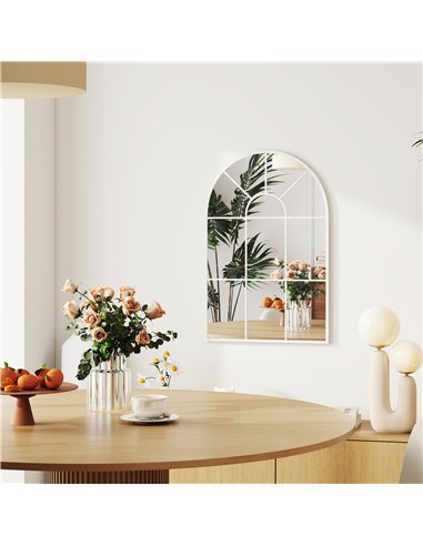 HOMCOM 90 X 61cm Arched Grid Mirror - White