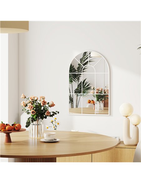 HOMCOM 90 X 61cm Arched Grid Mirror - White - pic 198212 | FastDaddyshop