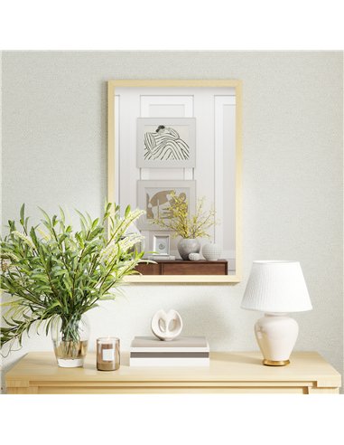 HOMCOM Wall Bathroom Mirror, 60 x 40 cm Wall-Mounted Mirror for Living Room, Bedroom, Hallway, Natural Wood Finish