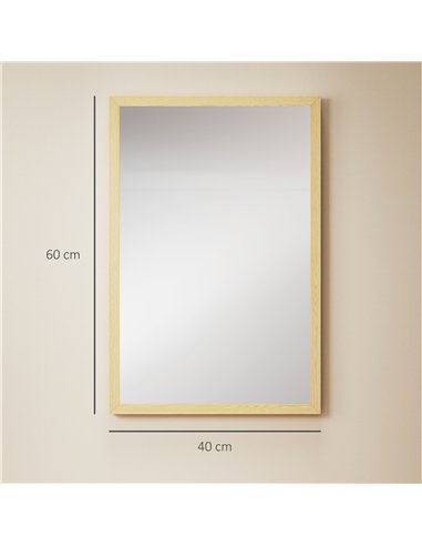 HOMCOM Wall Bathroom Mirror, 60 x 40 cm Wall-Mounted Mirror for Living Room, Bedroom, Hallway, Natural Wood Finish