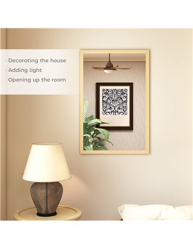 HOMCOM Wall Bathroom Mirror, 60 x 40 cm Wall-Mounted Mirror for Living Room, Bedroom, Hallway, Natural Wood Finish