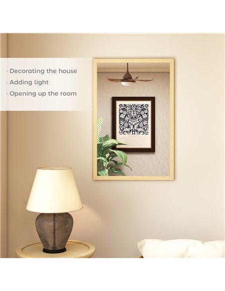 HOMCOM Wall Bathroom Mirror, 60 x 40 cm Wall-Mounted Mirror for Living Room, Bedroom, Hallway, Natural Wood Finish - pic 198217 | FastDaddyshop