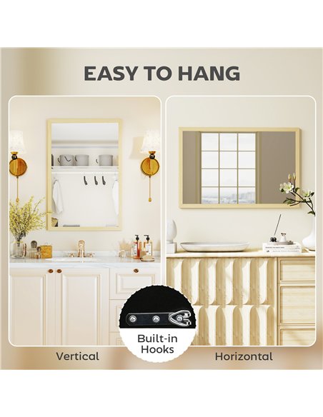 HOMCOM Wall Bathroom Mirror, 60 x 40 cm Wall-Mounted Mirror for Living Room, Bedroom, Hallway, Natural Wood Finish - pic 198218 | FastDaddyshop
