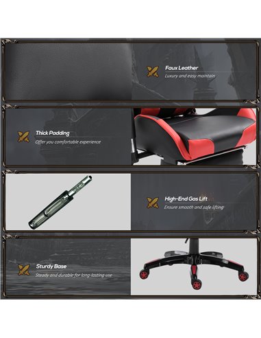HOMCOM Gaming Chair High Back Swivel Home Office Computer Racing Gamer Desk Chair Faux Leather with Footrest, Wheels, Black Red