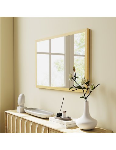 HOMCOM Wall Bathroom Mirror, 60 x 40 cm Wall-Mounted Mirror for Living Room, Bedroom, Hallway, Natural Wood Finish