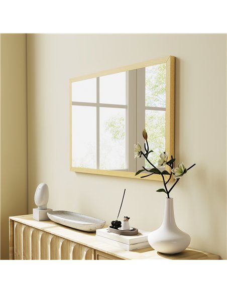 HOMCOM Wall Bathroom Mirror, 60 x 40 cm Wall-Mounted Mirror for Living Room, Bedroom, Hallway, Natural Wood Finish - pic 198220 | FastDaddyshop