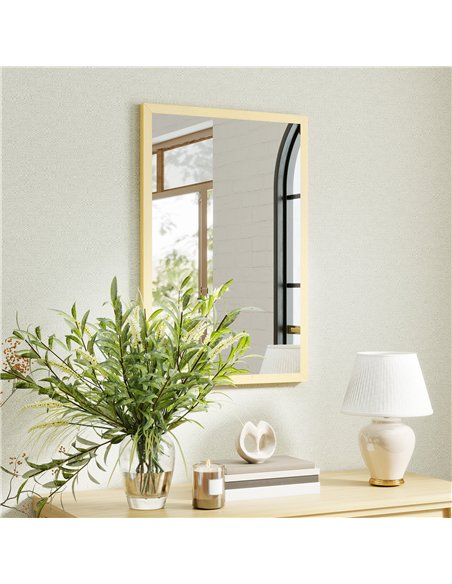 HOMCOM Wall Bathroom Mirror, 60 x 40 cm Wall-Mounted Mirror for Living Room, Bedroom, Hallway, Natural Wood Finish - pic 198221 | FastDaddyshop
