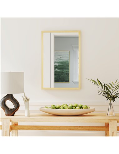 HOMCOM Wall Bathroom Mirror, 60 x 40 cm Wall-Mounted Mirror for Living Room, Bedroom, Hallway, Natural Wood Finish