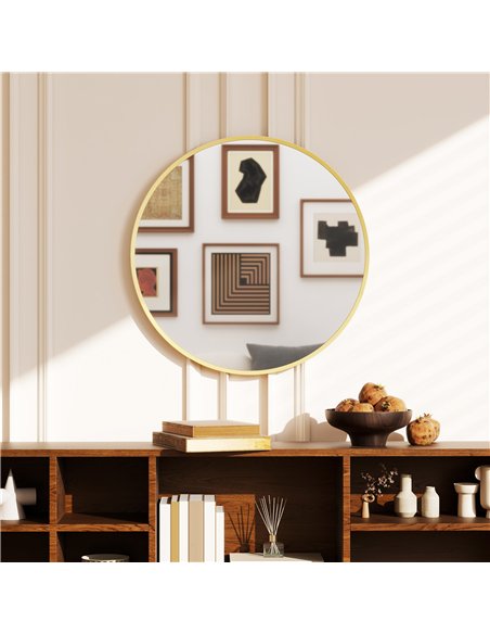 HOMCOM 61cm Decorative Wall Mirror for Bedroom Living Room, Modern Round Bathroom Mirror for Home Decor, Gold Tone - pic 198224 | FastDaddyshop