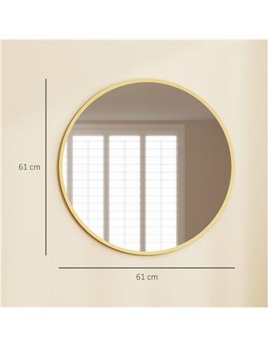 HOMCOM 61cm Decorative Wall Mirror for Bedroom Living Room, Modern Round Bathroom Mirror for Home Decor, Gold Tone