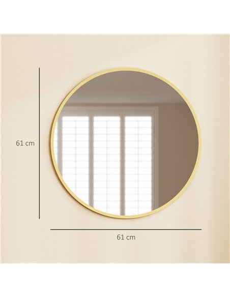 HOMCOM 61cm Decorative Wall Mirror for Bedroom Living Room, Modern Round Bathroom Mirror for Home Decor, Gold Tone - pic 198225 | FastDaddyshop