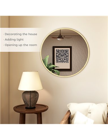 HOMCOM 61cm Decorative Wall Mirror for Bedroom Living Room, Modern Round Bathroom Mirror for Home Decor, Gold Tone