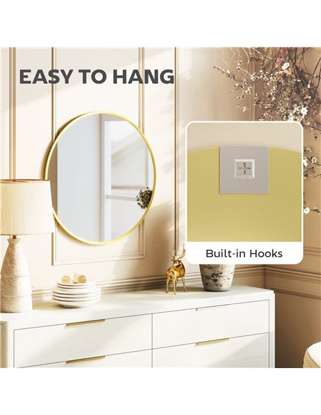 HOMCOM 61cm Decorative Wall Mirror for Bedroom Living Room, Modern Round Bathroom Mirror for Home Decor, Gold Tone - pic 198228 | FastDaddyshop