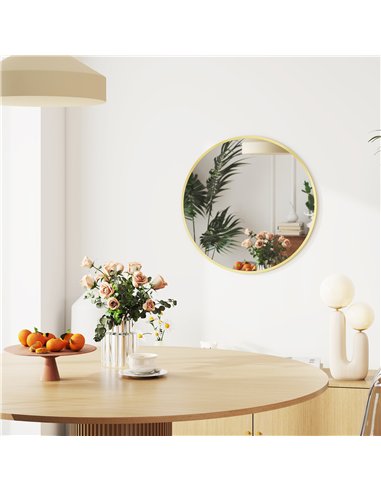 HOMCOM 61cm Decorative Wall Mirror for Bedroom Living Room, Modern Round Bathroom Mirror for Home Decor, Gold Tone