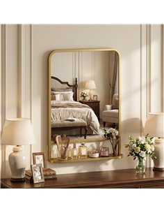 HOMCOM Modern Rectangular Wall Mirror with Storage Shelf, 70 x 50 cm, Gold Tone 2