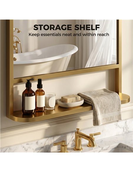 HOMCOM Modern Rectangular Wall Mirror with Storage Shelf, 70 x 50 cm, Gold Tone - pic 198236 | FastDaddyshop