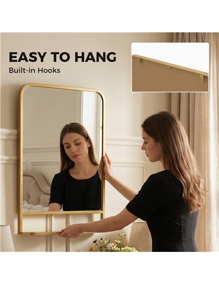 HOMCOM Modern Rectangular Wall Mirror with Storage Shelf, 70 x 50 cm, Gold Tone - pic 198237 | FastDaddyshop