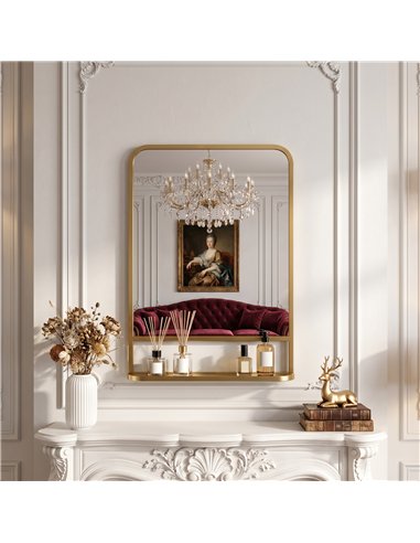 HOMCOM Modern Rectangular Wall Mirror with Storage Shelf, 70 x 50 cm, Gold Tone