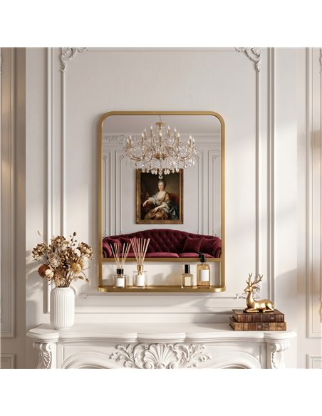 HOMCOM Modern Rectangular Wall Mirror with Storage Shelf, 70 x 50 cm, Gold Tone - pic 198239 | FastDaddyshop