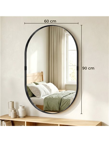 HOMCOM Wall Mirror, Bathroom Mirror with Elevated Aluminium Alloy Frame, 60 x 90 cm, Black - pic 198243 | FastDaddyshop