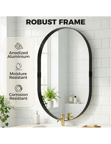 HOMCOM Wall Mirror, Bathroom Mirror with Elevated Aluminium Alloy Frame, 60 x 90 cm, Black