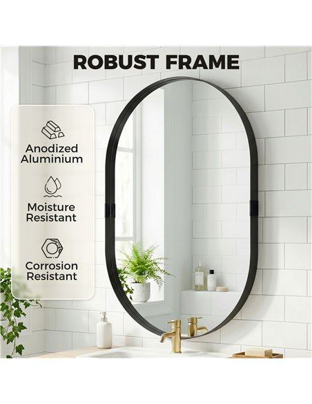 HOMCOM Wall Mirror, Bathroom Mirror with Elevated Aluminium Alloy Frame, 60 x 90 cm, Black - pic 198247 | FastDaddyshop