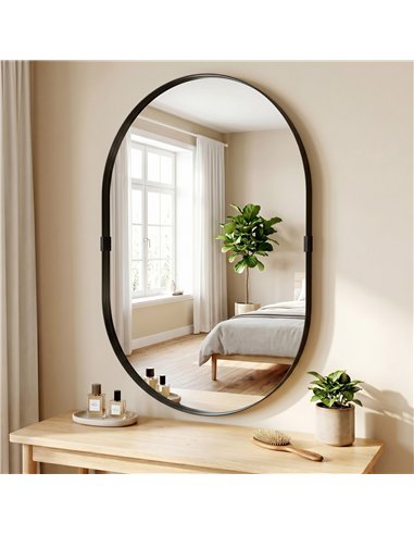 HOMCOM Wall Mirror, Bathroom Mirror with Elevated Aluminium Alloy Frame, 60 x 90 cm, Black