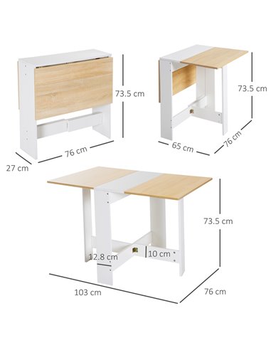 HOMCOM Particle Board Wooden Folding Dining Table, Writing Computer Desk, Oak & White