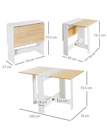 HOMCOM Particle Board Wooden Folding Dining Table, Writing Computer Desk, Oak & White - pic 19827 | FastDaddyshop