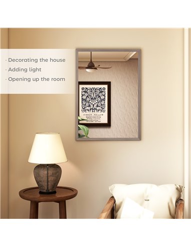 HOMCOM Wall Bathroom Mirror, 50 x 70 cm Wall-Mounted Mirror for Living Room, Bedroom, Hallway, Grey