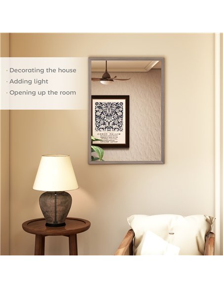 HOMCOM Wall Bathroom Mirror, 50 x 70 cm Wall-Mounted Mirror for Living Room, Bedroom, Hallway, Grey - pic 198280 | FastDaddyshop