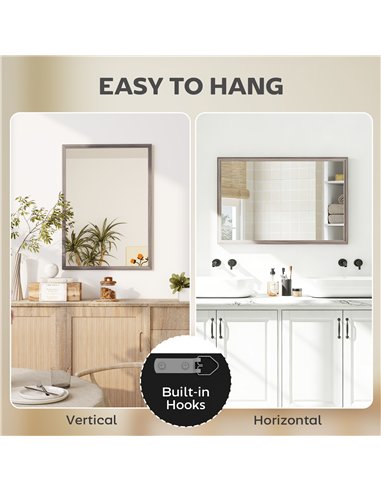 HOMCOM Wall Bathroom Mirror, 50 x 70 cm Wall-Mounted Mirror for Living Room, Bedroom, Hallway, Grey