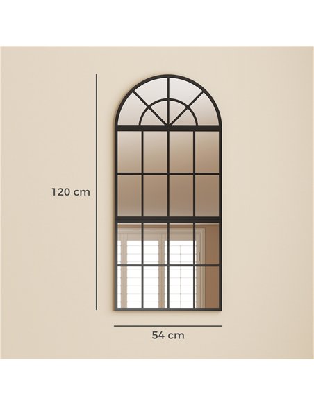 HOMCOM Large Arched Wall Mirror with Metal Grid, 3-Piece Split Window Mirrors, 120 x 54 cm, Black - pic 198288 | FastDaddyshop