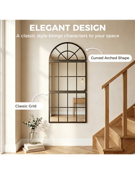 HOMCOM Large Arched Wall Mirror with Metal Grid, 3-Piece Split Window Mirrors, 120 x 54 cm, Black - pic 198289 | FastDaddyshop