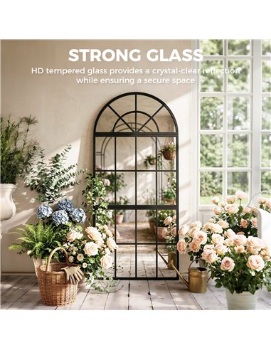 HOMCOM Large Arched Wall Mirror with Metal Grid, 3-Piece Split Window Mirrors, 120 x 54 cm, Black