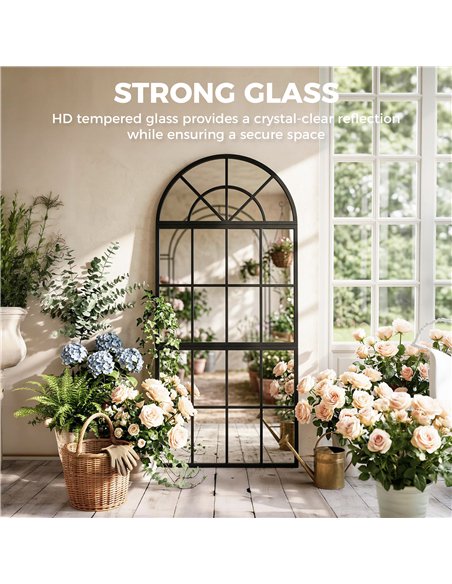 HOMCOM Large Arched Wall Mirror with Metal Grid, 3-Piece Split Window Mirrors, 120 x 54 cm, Black - pic 198291 | FastDaddyshop