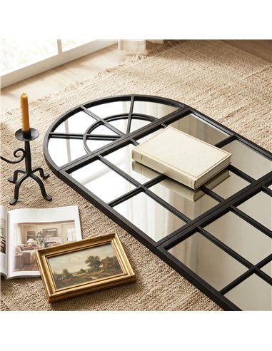 HOMCOM Large Arched Wall Mirror with Metal Grid, 3-Piece Split Window Mirrors, 120 x 54 cm, Black