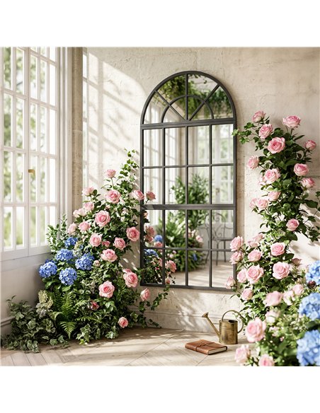 HOMCOM Large Arched Wall Mirror with Metal Grid, 3-Piece Split Window Mirrors, 120 x 54 cm, Black - pic 198293 | FastDaddyshop