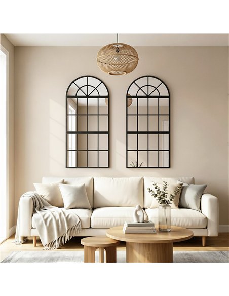 HOMCOM Large Arched Wall Mirror with Metal Grid, 3-Piece Split Window Mirrors, 120 x 54 cm, Black - pic 198294 | FastDaddyshop