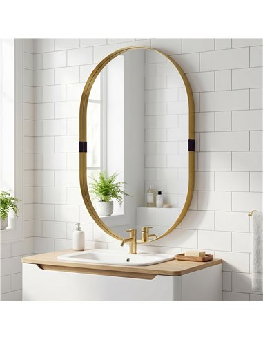 HOMCOM Wall Mirror, Bathroom Mirror with Elevated Aluminium Alloy Frame, 60 x 90 cm, Gold Tone