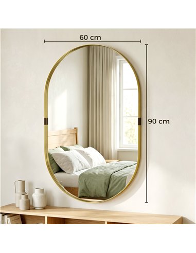 HOMCOM Wall Mirror, Bathroom Mirror with Elevated Aluminium Alloy Frame, 60 x 90 cm, Gold Tone